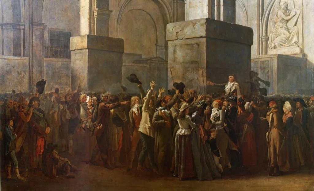 La salle du tribunal révolutionnaire est vaste ; trois grandes fenêtres l'éclairent.