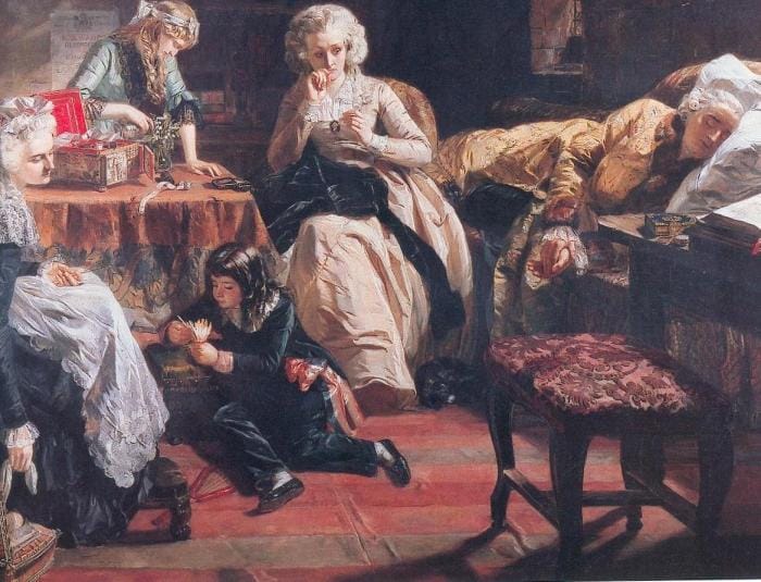 Le 3 septembre 1792, après le dîner, Marie-Antoinette et Louis XVI jouent au trictrac dans la chambre de la reine située au premier étage de la petite tour du Temple