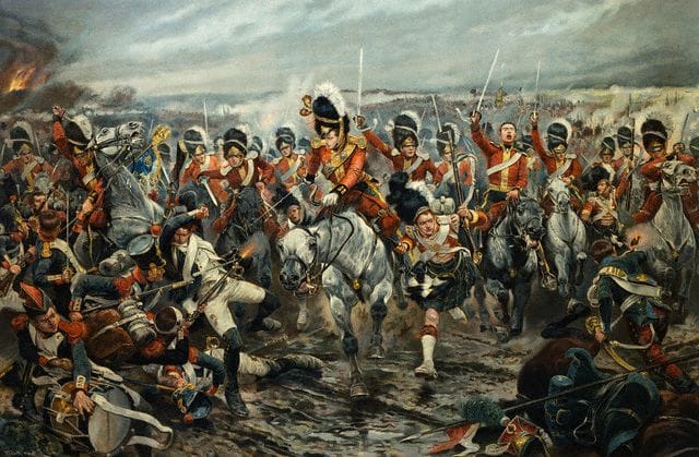 La charge des dragons de Ponsonby à la Haie sainte à Waterloo