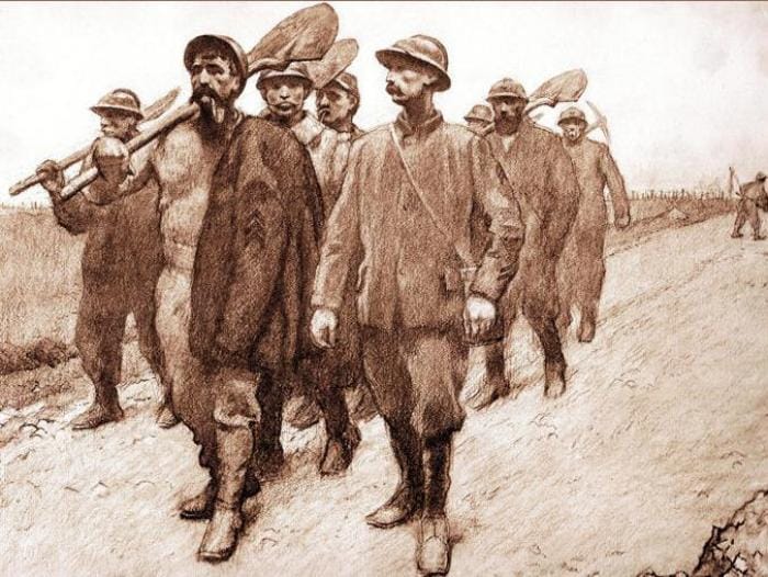 Les hommes et les blessés de la bataille de Verdun en 1916