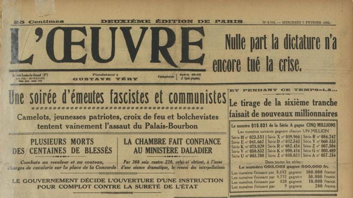Titres de la presse après le 6 février 1934 et avant la soirée du 12 février 1934