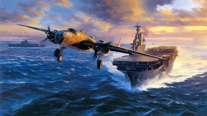 Décollage des Bombardiers b-25 de Doolittle vers Tokyo